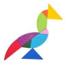 Casse-Tête en bois : Le Tangram Rond (Oiseau : figure réalisée avec les pièces)