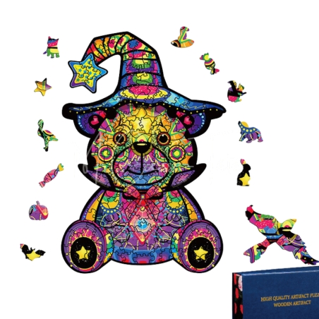 Puzzle En Bois : L'Ours Magicien D'Halloween - Mr Casse-Tête