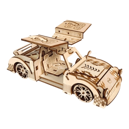 Puzzle 3D En Bois : Le Bolide - Vue Portes Levées - Mr Casse-Tête