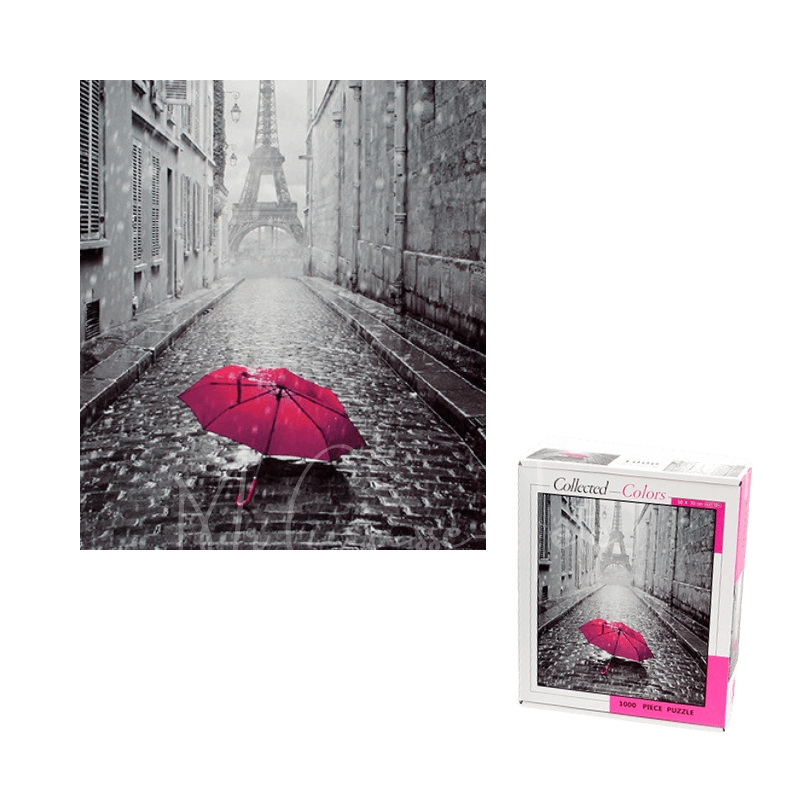 Grand Puzzle De 1000 Pièces : Paris Au Parapluie Rose (En Noir Et Blanc) - Mr Casse-Tête