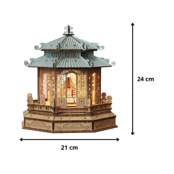 Dimensions du puzzle 3D en bois la Lanterne Impériale Chinoise : 21 cm de largeur, 24 cm de hauteur
