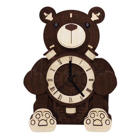 Vue de face du puzzle 3D en bois L'Ourson Horloge - Mr Cassse-Tête