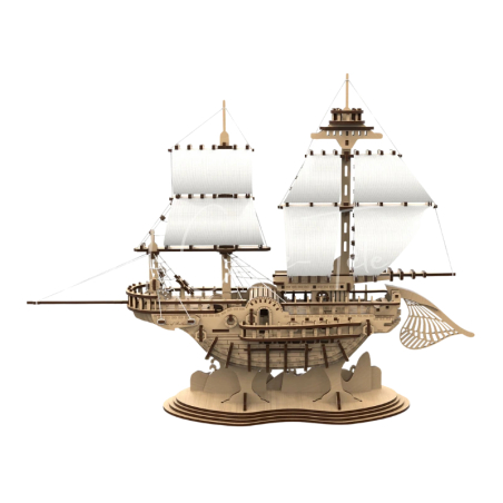 Vue de côté du puzzle 3D en bois du navire l'Étoile de Belhaven - Proposé par Mr Casse-Tête