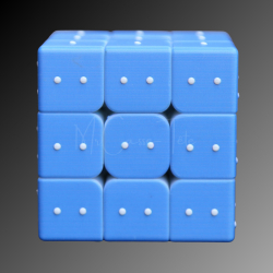 Face des 2 du cube mécanique bleu, sur fond noir dégradé, pour déficient visuel - Mr Casse-Tête
